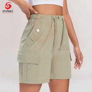 Custom Logo Women's Casual <b>Summer</b> Shorts High Waist Loose Fit with Button <b>Decoration</b> Drawstring High Side Pocket Sweatpants - Product Image 2