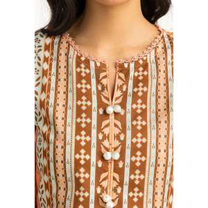 ชุดผ้าชีฟองสำหรับผู้หญิง 3 ชิ้น สีส้ม แบบไม่เย็บตะเข็บ พร้อมลายปักดิจิทัล พิมพ์ลายสำหรับใส่ทุกวัน - Product Image 6