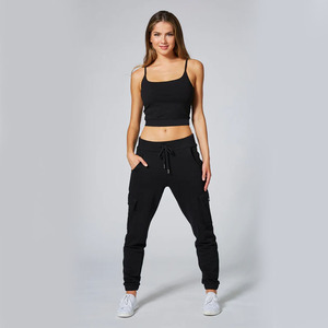 Pantalon de survêtement Cargo uni noir pour femmes dernière arrivée d'été Style Streetwear pantalon de jogging personnalisable quantité minimale de commande bas à vendre - Product Image 2