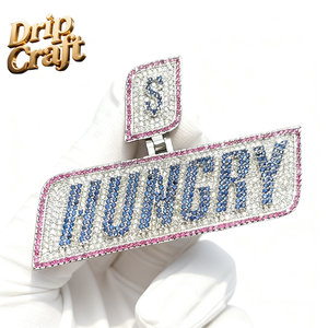 Pendentif Lettre 'Hungry' Bijoux Hip-hop pour Femmes et Hommes Argent 925 Plaqué Or 14K Pendentif Thématique de Luxe avec Moissanite - Product Image 2