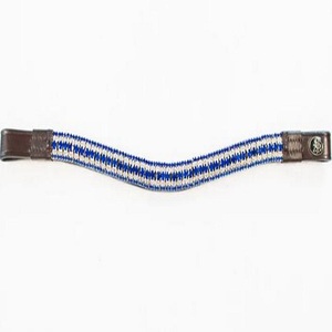 Bandeau à sourcils en cuir en forme de vague marron havane ou noir avec 5 rangées de cristaux décoratifs bleus et blancs en métal. - Product Image 4