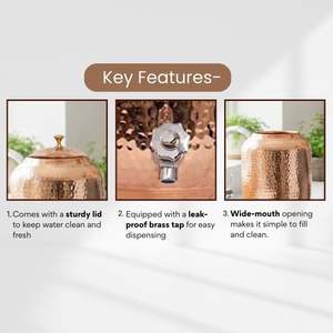 Hot Selling Customized Logo Pure Copper 8 Litre Matka <b>Water</b> Dispenser <b>Container</b> Pot Jug <b>with</b> Brass Nob Nickle Plated <b>Tap</b> - Product Image 4