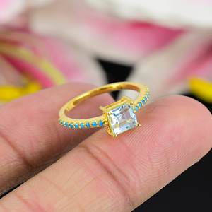 แหวนโทแพซสีขาวทรงเหลี่ยม |   เครื่องประดับแฟชั่นเงินแท้ 925 สำหรับผู้หญิง |   งานปาร์ตี้และของขวัญ - Product Image 4