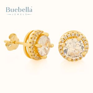 S925 plata esterlina 14K chapado en oro Moissanite corte brillante Halo Stud pendientes para hombres Joyería de diamantes - Product Image 1
