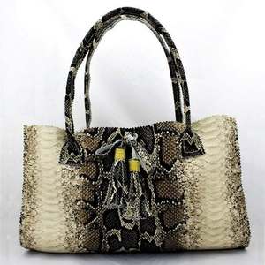 Python texture Women's Elegant Genuine Leather <b>Snake</b> Print Tote <b>Bag</b> With Flap Closure And Two Handles For Business Use - Product Image 2