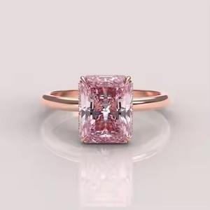 14k Gold Radiant Cut Pink Lab grown Diamond Engagement <b>Ring</b> Wedding Bridal Hidden Halo Gift Fine <b>Rings</b> for Women - Product Image 1