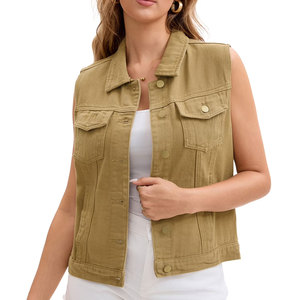 Gilet en jean pour femmes, qualité supérieure, 100% coton, gilet en jean pour adultes, style unique, boutons recouverts, gilet en jean décontracté pour femmes - Product Image 1