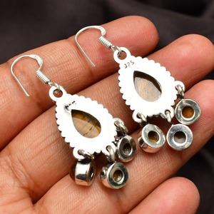 Pendientes de estilo bohemio chapados en plata de ley 925, piedra preciosa de ojo de tigre amarillo a la moda, bisel Natural de piedra, suministro de aniversario - Product Image 4