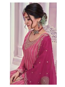 Travail de broderie en Georgette traditionnelle indienne de haute qualité Salwar Kameez Gulkayra Vaani mariages fournisseur indien de confiance exportateur - Product Image 6
