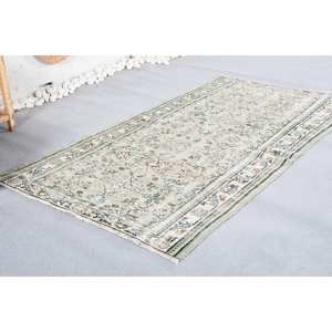 Tapis turc à fleurs modernes beige et vert 3.3x6,3 pieds en laine et fourrure avec support en latex pour décorations de salon - Product Image 3