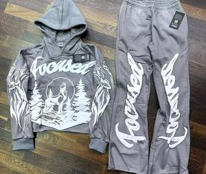 Chándales de varios colores Vintage con estampado de soplo de calidad superior para hombre, Conjunto de sudadera con capucha y pantalones acampanados personalizados para hombre - Product Image 4