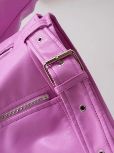 PU Faux Cuir Veste Femmes Lâche Ceintures Casual Biker Vestes Outwear Femme Tops BF Style Noir Veste En Cuir Manteau Rose Couleur - Product Image 3