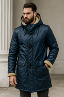 Manteau long en cuir d'agneau véritable marron foncé fait main sur mesure avec capuche en fourrure bronzée, vente en gros, manteau d'hiver chaud pour homme, veste en peau de mouton