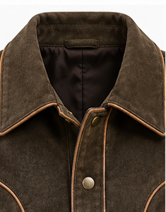 <b>Men's</b> <b>Suede</b> Leather <b>Jacket</b> Turn-down Collar Button Closure - Product Image 2