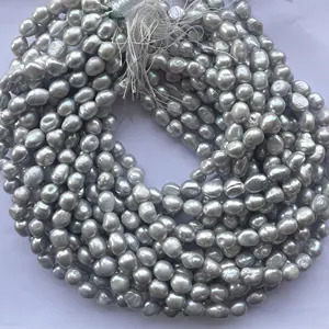 Perles d'eau douce de couleur grise naturelle, 9mm, 10mm, brin de pierres précieuses en gros, fournisseur de bijoux, prix de fabrication