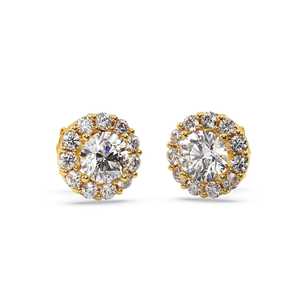Boucles d'oreilles clous halo en diamant de 2,00 carats en or jaune 18 carats, clarté SI1-SI2 - Product Image 2