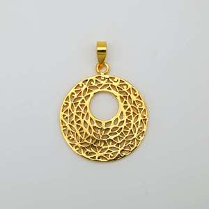 <b>Boho</b> Filigree Round Pendant Brass <b>Necklace</b> Women 18k Gold Plated Floral Design Wholesale - Product Image 5