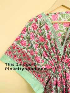 Ropa de dormir de algodón Maxi vestido caftán para mujer bloque estampado albornoces Bikini corto playa cubrir Kimono con cuello en V - Product Image 5