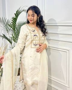Broderie travail 3 pièces coupe ajustée séchage rapide fête Kurti ensemble & Kurta pantalon Dupatta ensemble pour indien ethnique femmes vêtements - Product Image 2