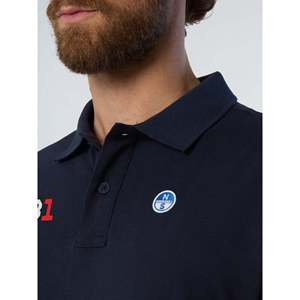 Polo North Sails GB1 da uomo slim fit a maniche corte, traspirante, in tessuto Oxford blu navy con dettagli ricamati scuri in seta - Product Image 2