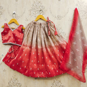 Shoryam Fashion Girls Party Wear Lehenga Choli |   Ensemble traditionnel ethnique pour enfants en polyester imprimé rouge, longueur au sol, avec dupatta - Product Image 1