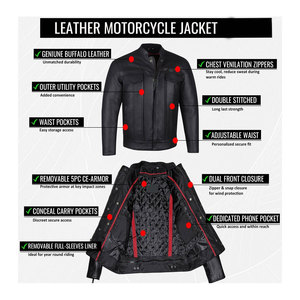 แจ็กเก็ตหนังวินเทจของผู้ชายคุณภาพพรีเมี่ยมดีไซน์ทนทานคอตั้งใส่ได้ทุกฤดูมีซิปซักด้านหน้า - Product Image 5