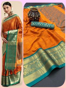 Đẹp bông lụa với độ tương phản rộng Jacquard làm việc biên giới với Jacquard Áo Saree - Product Image 2