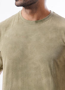 Personalizable ácido lavado Camiseta verde de alta calidad 100% algodón hombres Slim Fit sólido manga corta Camiseta cuello redondo - Product Image 5