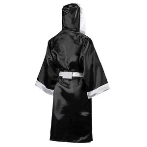 Black-Color Silver-Lining Top Selling Best Quality Kick <b>Boxing</b>-Gown With Hood-Silver <b>Belt</b> <b>Boxing</b> Robes Custom Fighting-Dress - Product Image 2