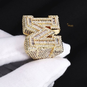 Brillante 10K oro sólido M letra anillo Moissanite diamante Iced Out Hip Hop joyería para hombres Streetwear y declaración de moda - Product Image 3