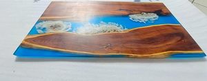 Table à manger rectangulaire moderne en résine époxy artisanale de luxe pour salon, plateau en bois d'acacia, imperméable, cadeau de mariage - Product Image 4