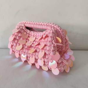 Crochet New Style Autumn Handmade Woven Multi-Color <b>Sequin</b> Polyester Cloth Clip Clutch <b>Bag</b> Urban Simplicity Model A77 Daily Use - Product Image 6