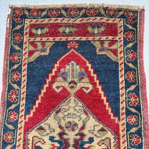 Vintage Small Rug, 1.8x4.3 ft Turkish Rug, <b>Red</b> Patchwork <b>Wool</b> Rug - Product Image 5
