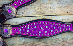 Kaamkaaj Genuine Leather Western Saddle Horse Tack <b>Set</b> Buckle Closure <b>Beaded</b> Headstall Breast Collar Washable Pocket Riding - Product Image 3