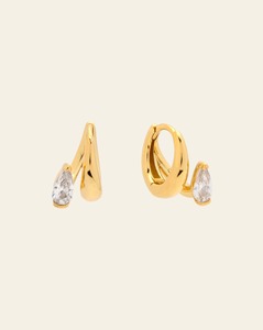 Pendientes Huggie de Oro de 14k con Diamante de Laboratorio Corte Pera en Engaste de Bisel, Joyería Minimalista para Uso Diario de Mujer - Product Image 2