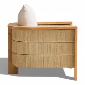 Canapé individuel moderne en teck massif de style nordique pour salon, avec coussins et détails latéraux en corde tressée, pour mobilier de maison design - Product Image 6