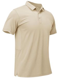 Polo homme beige personnalisé, manches courtes, respirant, en tissu piqué polyester-coton, logo personnalisé, tenue décontractée et professionnelle, OEM - Product Image 1
