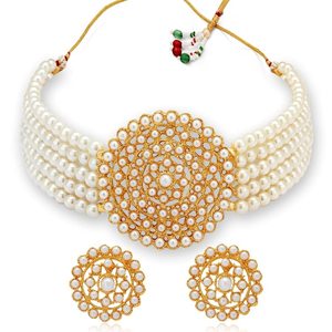 Ensemble de bijoux fins pour mariage et cadeau, collier rond blanc et bordeaux avec zircon et perle plaqué or - Product Image 2