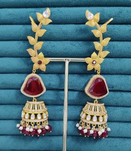 Magnifiques boucles d'oreilles Polki Jhumki, idéales pour les mariages, les soirées, un look luxueux, qualité supérieure, dernier design, boucles d'oreilles à double pierre - Product Image 6