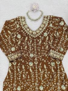 ชุดชารารา กุรตี ผ้าจอร์เจตต์ ปักลายอินเดียล่าสุด งานดีไซน์เนอร์ปากีสถาน สวยงาม เหมาะสำหรับงานปาร์ตี้ ชุดชาติพันธุ์ 3 - Product Image 4