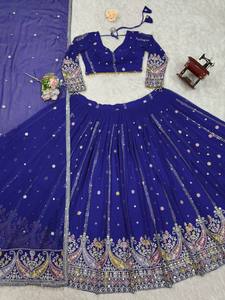 Lehenga bleu tendance avec chemisier et Dupatta | Mariage, réception, tenue de festival | Taille personnalisée et support de couleur - Product Image 3