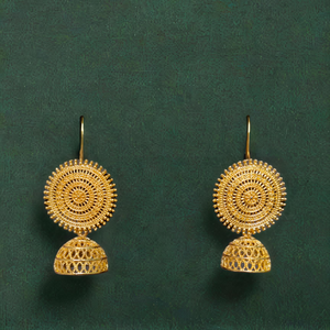 ชุดต่างหูที่มีคุณภาพมั่นใจด้วยการออกแบบที่เป็นเอกลักษณ์22CT ต่างหูสไตล์ Jhumka ชุบทองเครื่องประดับสำหรับผู้หญิง - Product Image 1