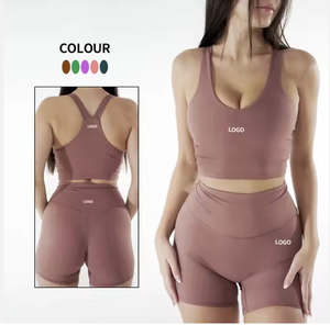 Nuevo y cómodo entrenamiento personalizado de alta calidad ejercicio gimnasio 2 piezas conjuntos de Yoga Sujetador deportivo pantalones cortos de cintura alta para mujeres - Product Image 1