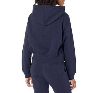 Sweat-shirt à capuche doublé bleu marine respirant grande taille pour femme avec Streetwear coupe ample pour la saison du printemps - Product Image 2