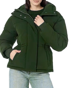 Professional Women's Winter Warm Puffer <b>Jacket</b> Hooded Nylon Lining Quilted Zipper Closure Logo - Product Image 3