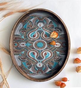 Handmade Premium Round Wooden Mandala <b>Tray</b> Decoupage Design Decorative Coffee Table Serving Platter Home Decor Kitchen Accessory - Product Image 4