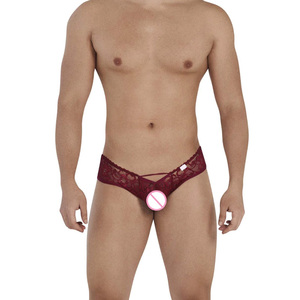 Cintura baja Micro Perspectiva Encaje Hombre Triángulo Cama Atractivo Bolso pequeño Hip Sexy Boys Ropa interior Pantalones planos finos - Product Image 1