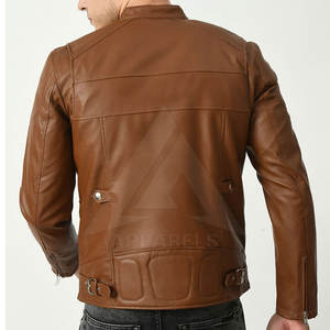 Blouson en cuir pour homme, style motard vintage, personnalisé, hiver 2025, décontracté, couleur camel, col montant, imperméable, écologique - Product Image 3