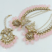 Ensemble de boucles d'oreilles pendantes plaquées or, imitation perle et zircon, motif floral ethnique, style Mangtikka, pour femmes, vente en gros, dernière collection indienne