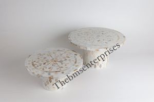 2024 Hot Selling Handmade Non-Toxic Eco-Friendly Sustainable Mother Pearl MDF Inlay Wedding Anniversary Birthday <b>Cake</b> <b>Stand</b> Grey - Product Image 5